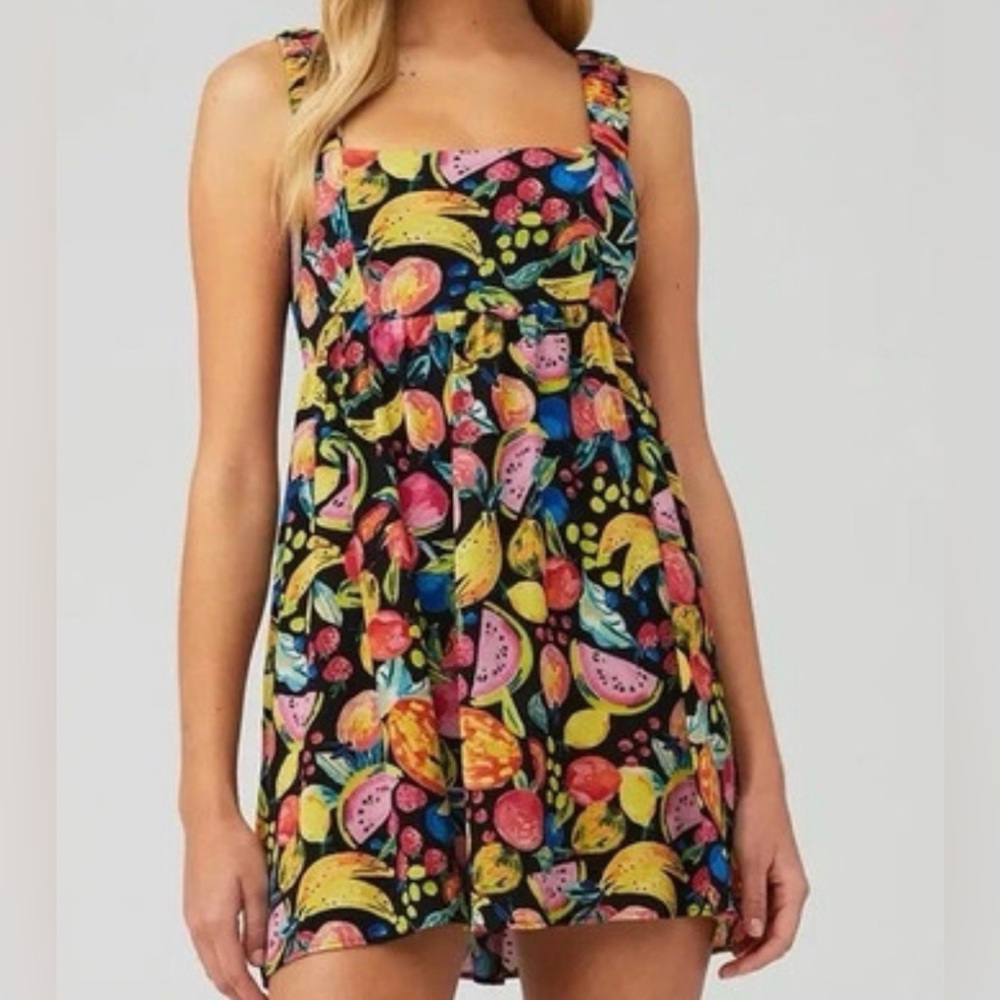 Show Me Your Mumu Fruit Print Mini Dress Size Small Smocked Back Tropical